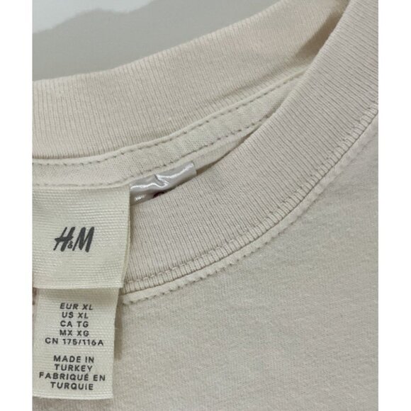 H&M The Rolling Stones T-Shirt Size XL Cream Lips Distressed Crop 100% Cotton - Picture 3 of 6